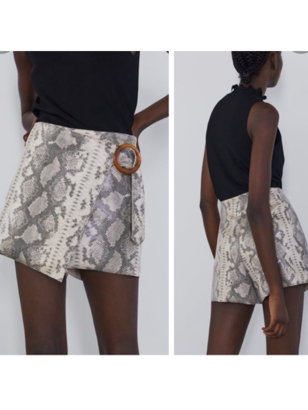 Zara Wrap Mini Skort with Buckle - Cream Gray